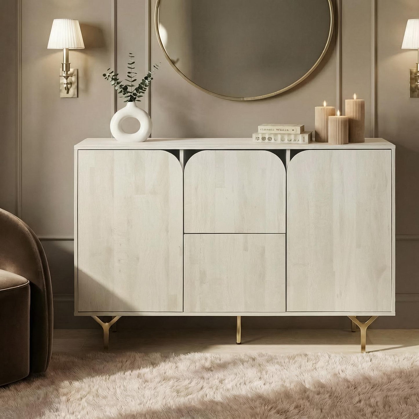 OHS Curved Look Sideboard Display Unit Buffet Cabinet Sideboard Cupboard Storage