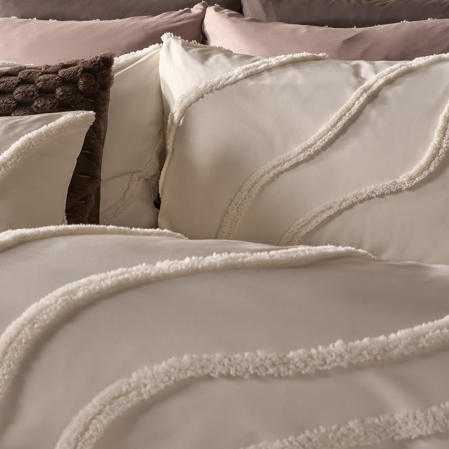 OHS Tufted Contour Bedding Set Soft Cosy Duvet Cover with Pillowcase