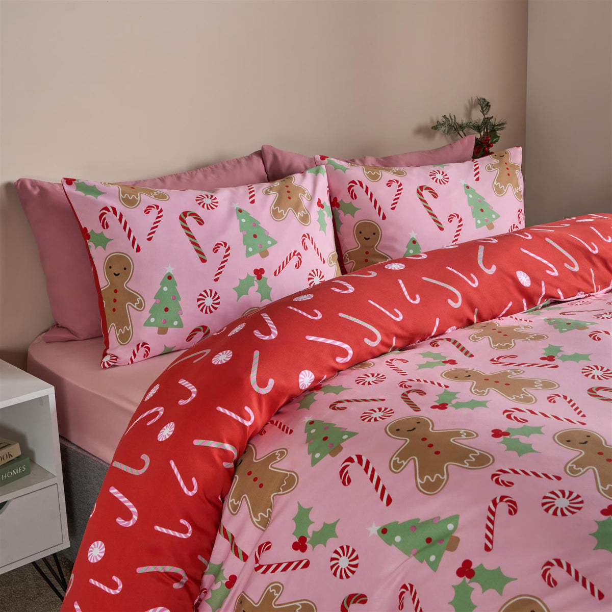 OHS Gingerbread Man Bedding Set Kids Xmas Reversible Duvet Cover with Pillowcase