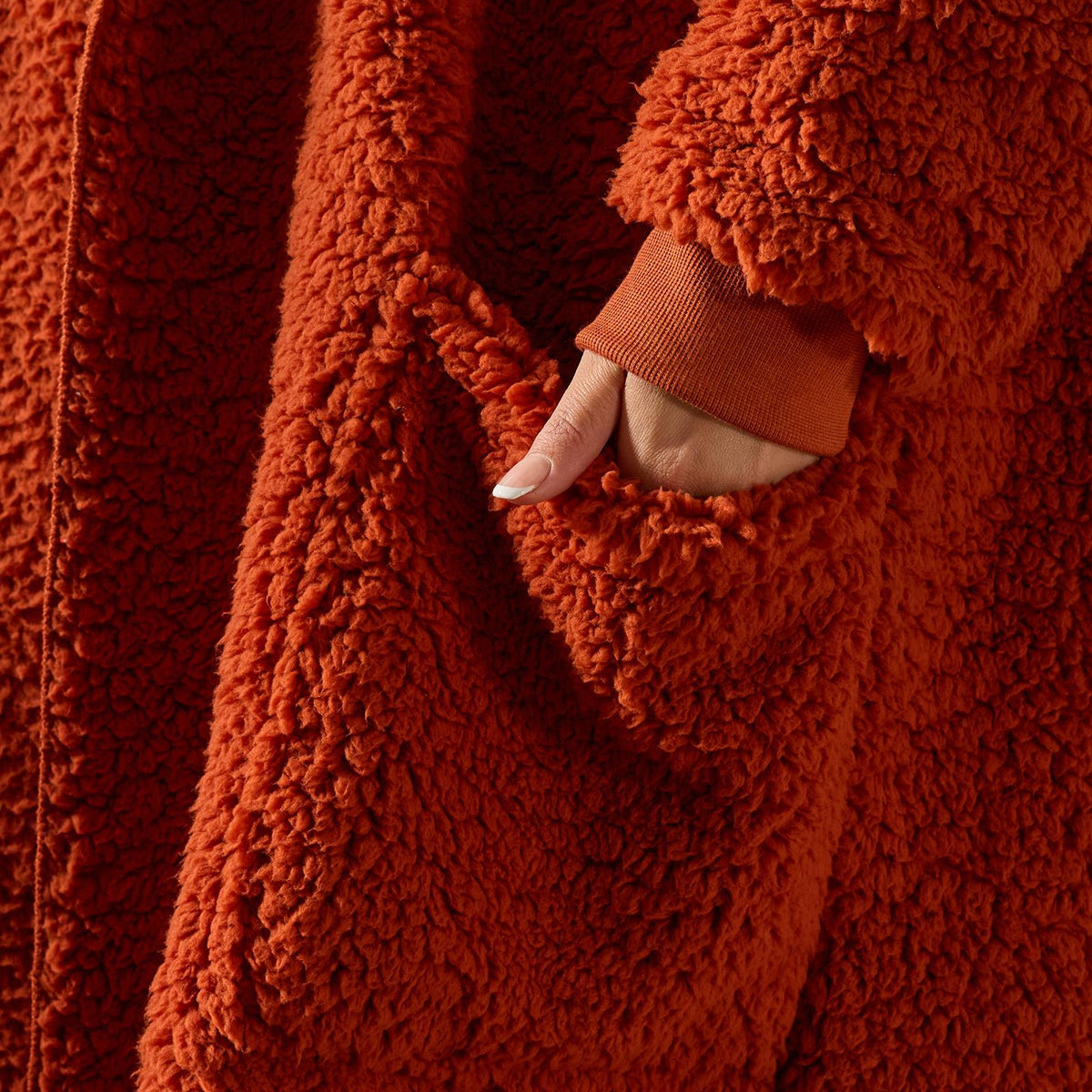 OHS Waterfall Cardigan Warm Teddy Fleece Open Front Wrap Loungewear Outwear