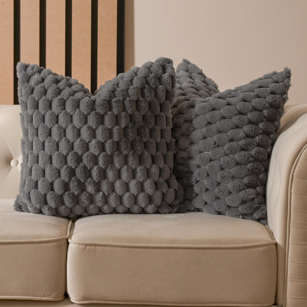 OHS Waffle Cushion Covers Faux Fur Soft Fleece Square Pillowcases Home Decor
