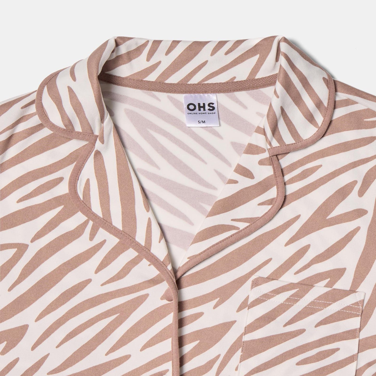 OHS Zebra Print Pyjama Set Womens Jersey Button Through Nightwear Loungewear