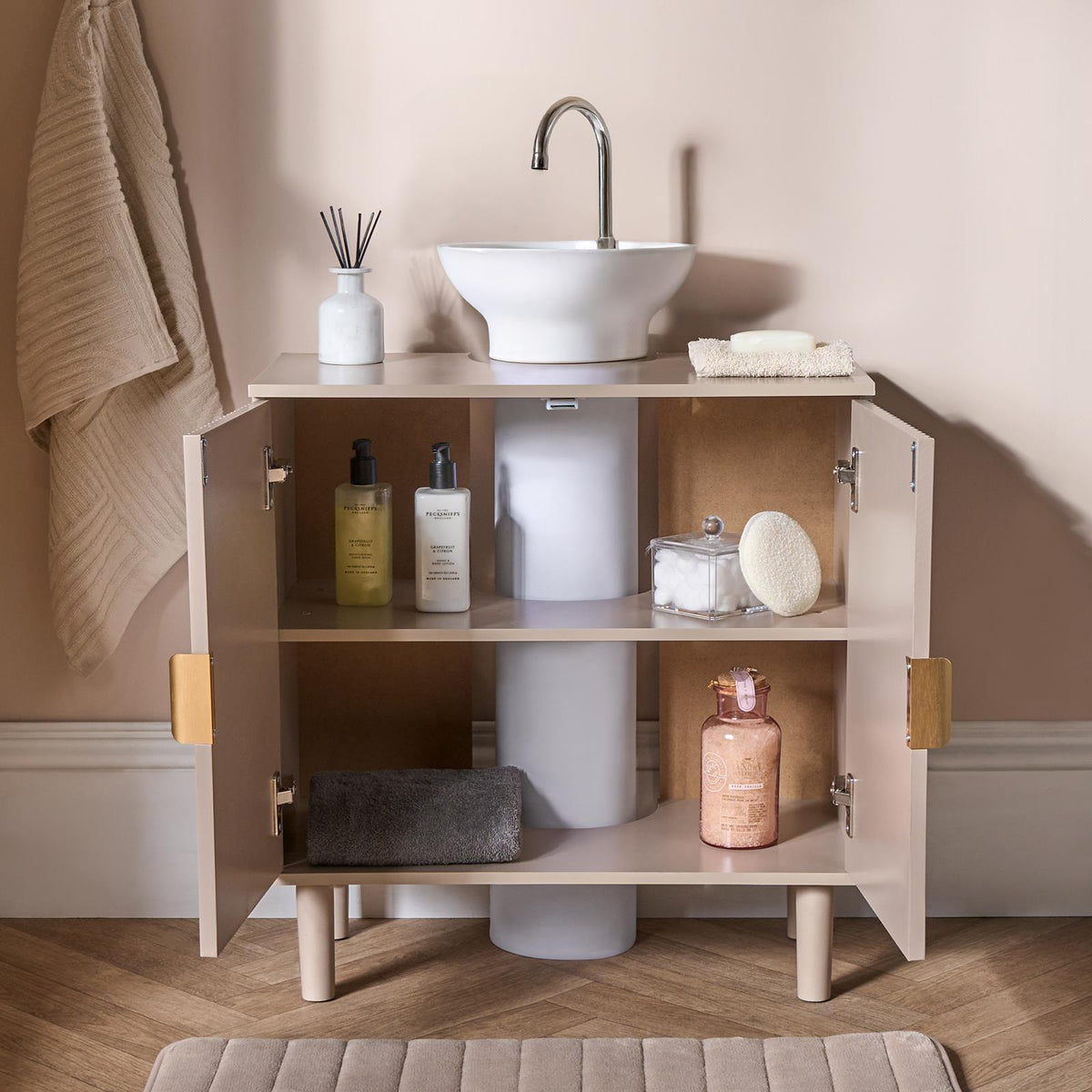 OHS Under Sink Bathroom Cabinet Ribbed Engineered Wood Storage Organiser