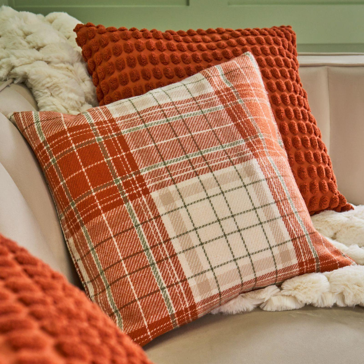 OHS Woven Check Cushion Covers 2 Pack Cases Luxury Home Decor