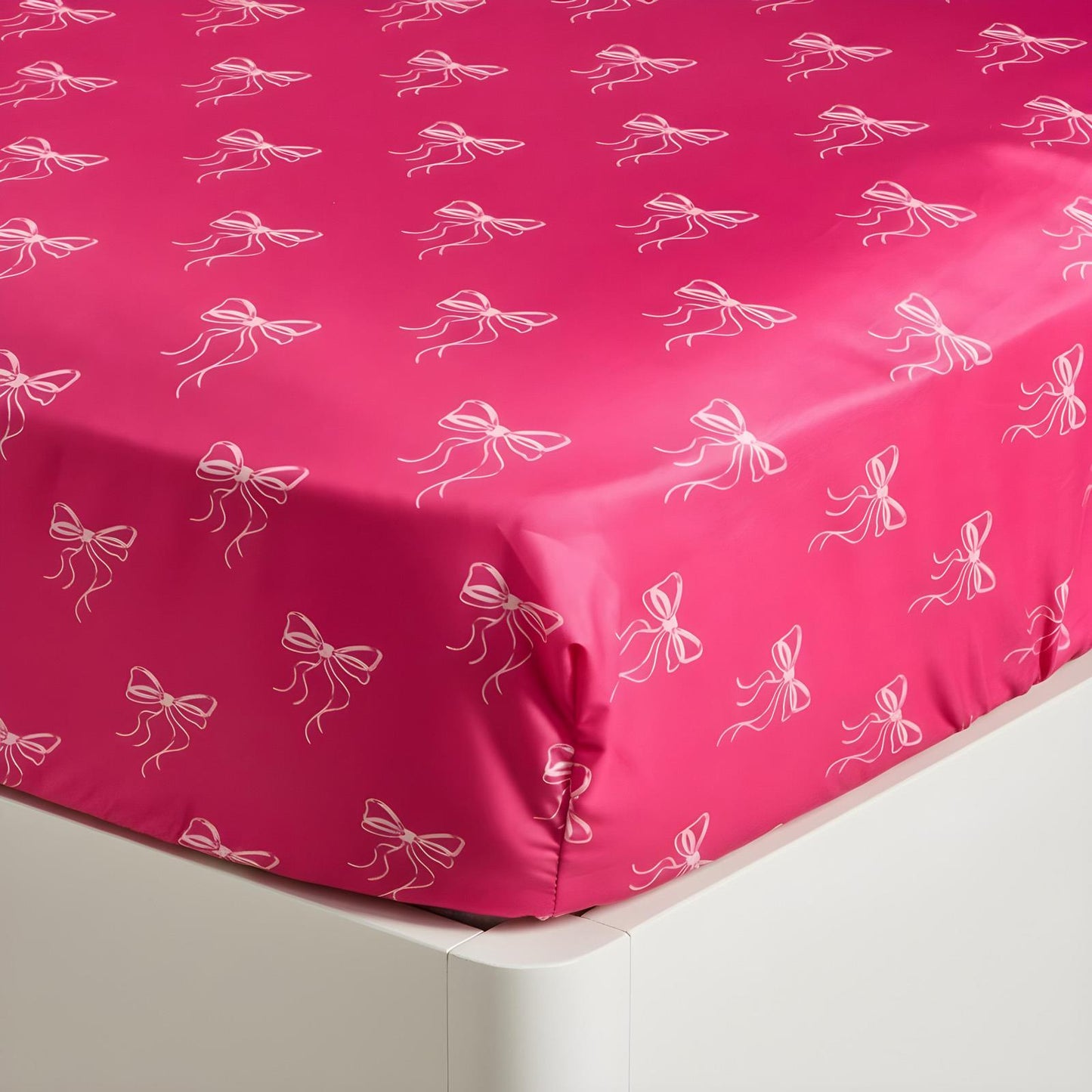 OHS Microfibre Deep Fitted Sheet Bows Print 25cm Hotel Quality Easy Care