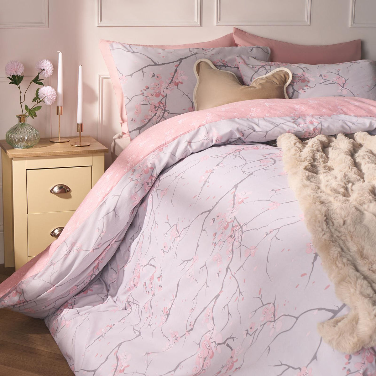 OHS Spring Blossoms Duvet Cover with Pillowcases Bedding Set Blush Ochre