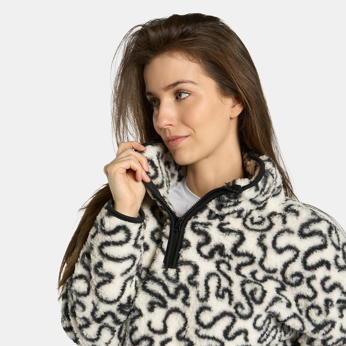 OHS Print Teddy Fleece Half Zip Jumper Womens Pullover Sweatshirt Long Sleeve