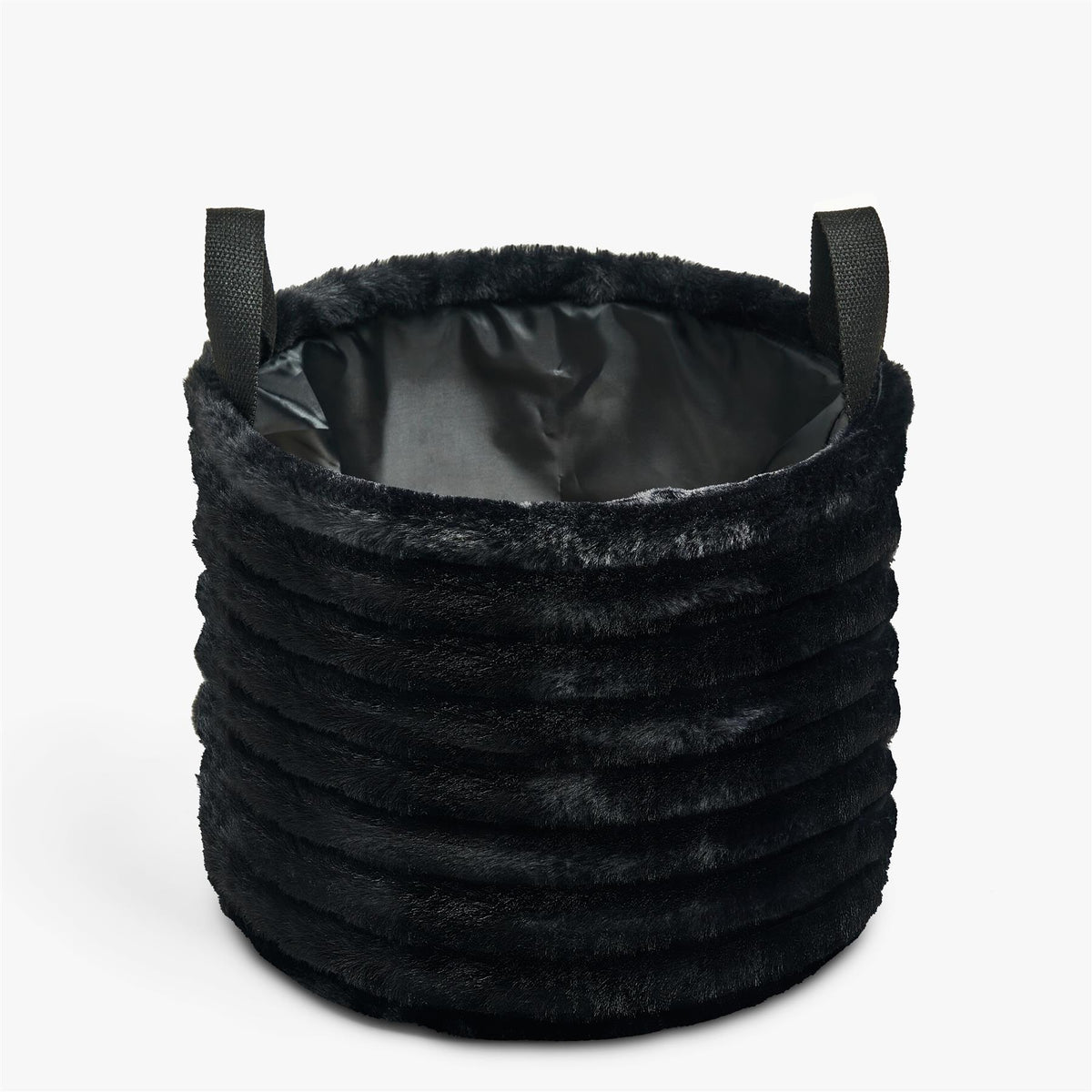 OHS Ribbed Storage Basket with Handles Faux Fur Compact Bucket Organiser
