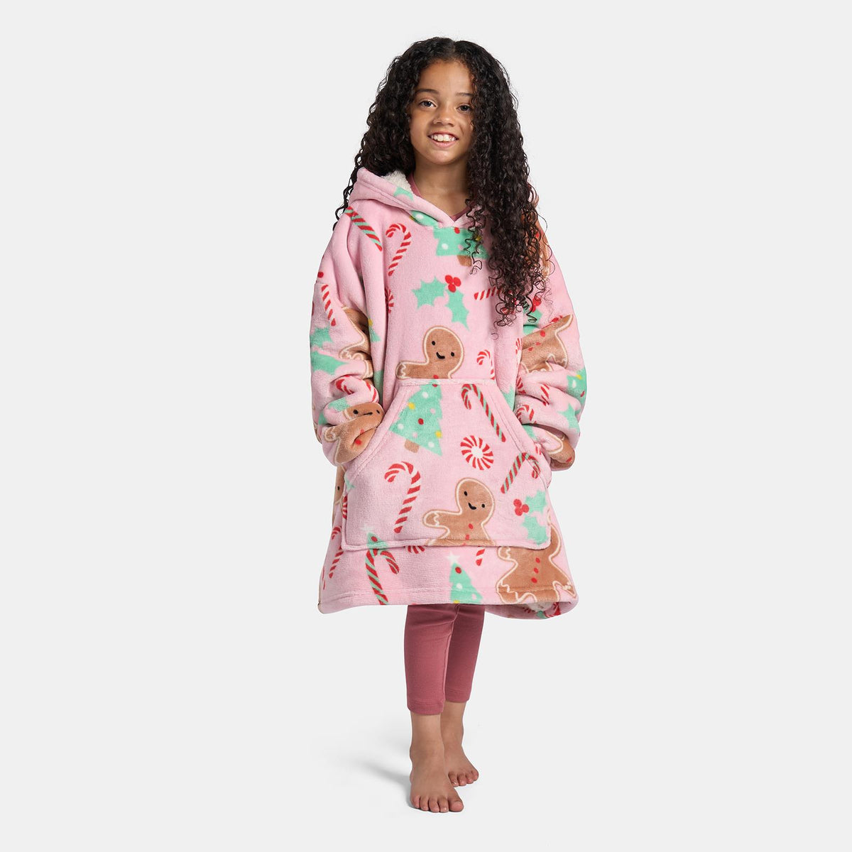 OHS Xmas Blanket Hoodie Kids Christmas Print Sherpa Oversized Hooded Throw