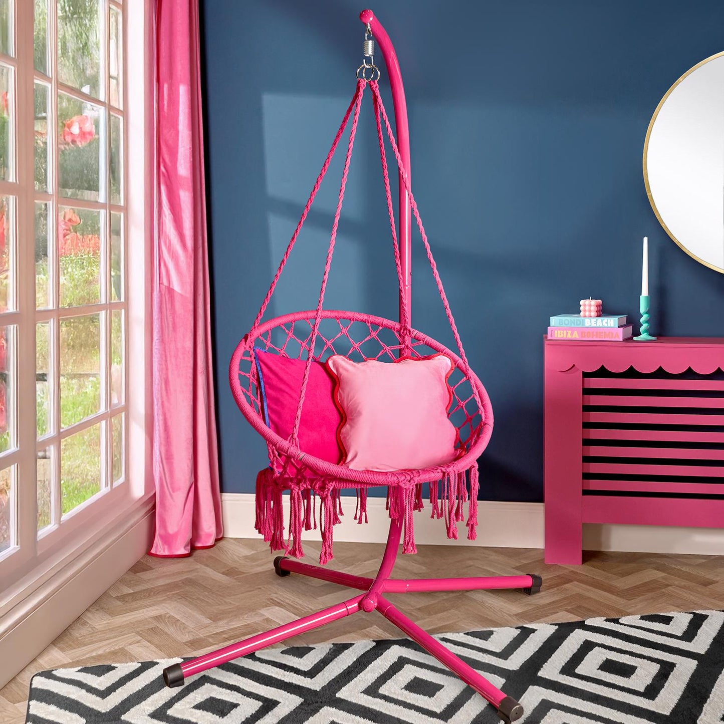 OHS Macrame Hanging Chair Garden Swing Hammock Rope Soft Tassels Outdoor