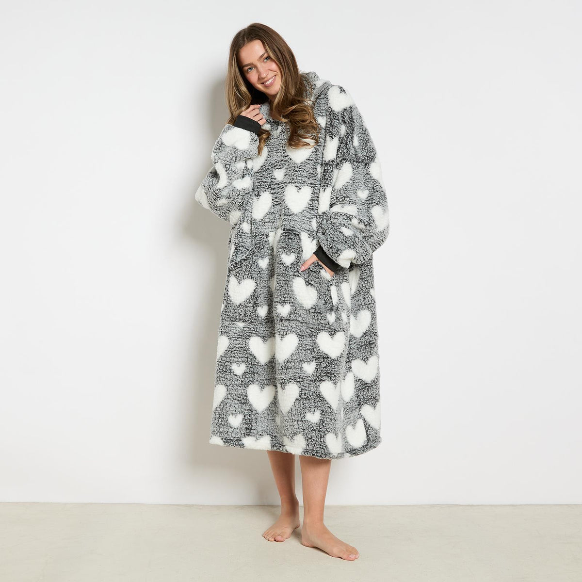 OHS Heart Hoodie Blanket Extra Long Soft Oversized Wearable Plush Warm Throw