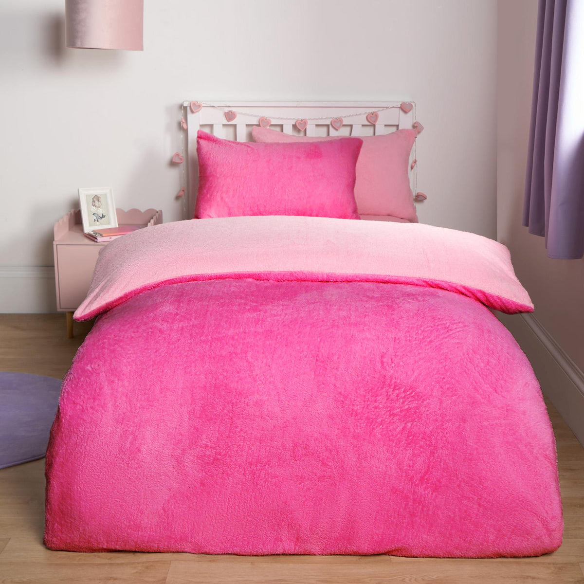 OHS Reversible Teddy Fleece Duvet Cover with Pillowcase Bedding Set Grey
