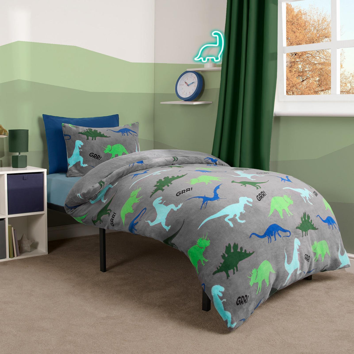 Dino Fleece Duvet Cover Set Bedding Quilt Warm Thermal Soft Kids Single Double