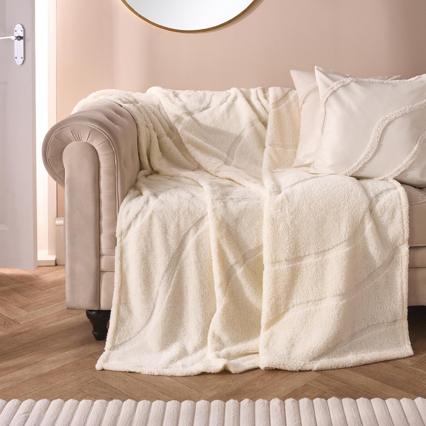 OHS Tufted Contour Throw Teddy Fleece Blanket Winter Soft Warm Bedspread