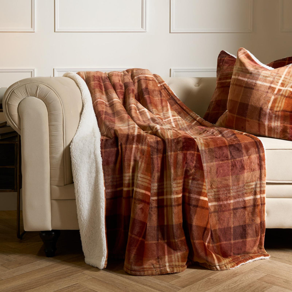 OHS Tartan Throw Sherpa Fleece Plush Flannel Blanket Warm Xmas Soft Bedspread