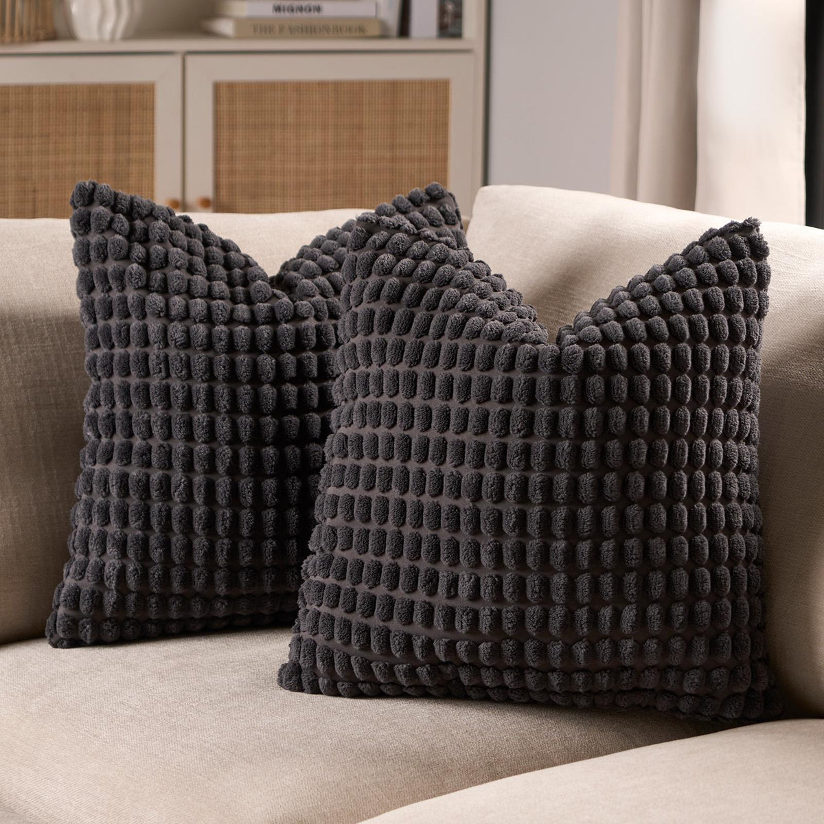OHS Bobble Cushion Covers Soft Fleece Square Pillowcases Winter Home Decor