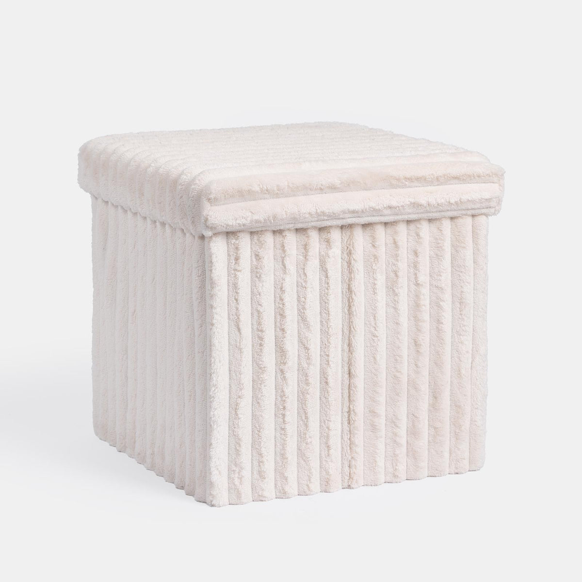 OHS Storage Box Lid Ottoman Folding Ribbed Fleece Footstool Tub Seat