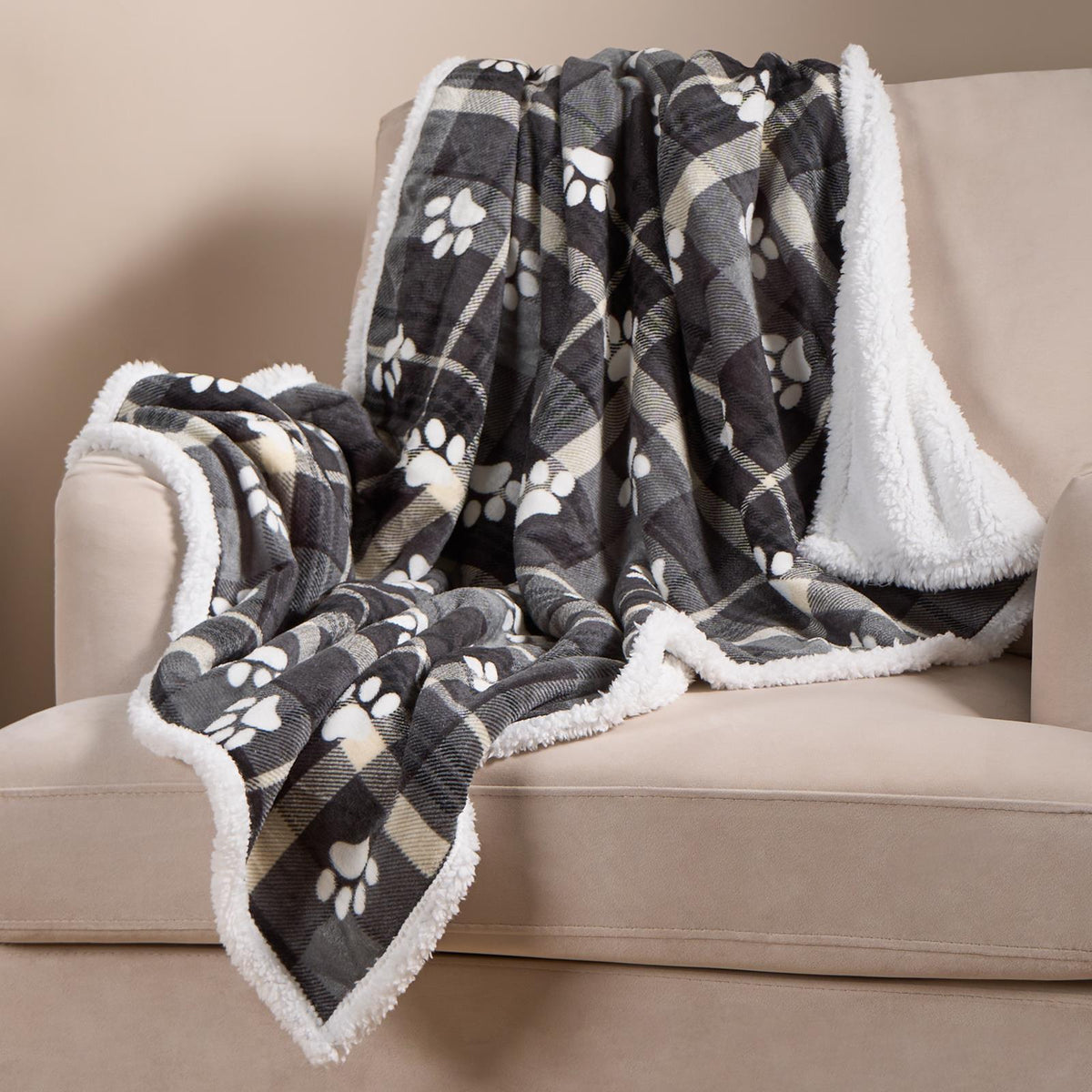 Check Fleece Pet Blanket Throw Over Bed Supersoft Plush Sherpa Warm Chair Sofa