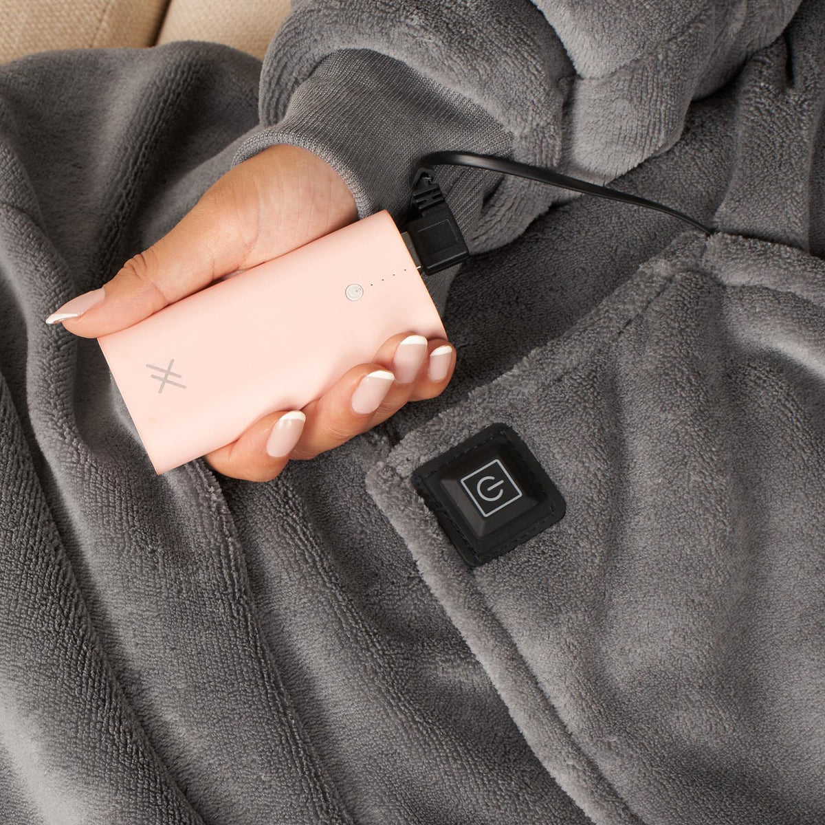Heated Hoodie Blanket Extra Long Oversized Warm Fleece Sherpa Throw USB Jumper