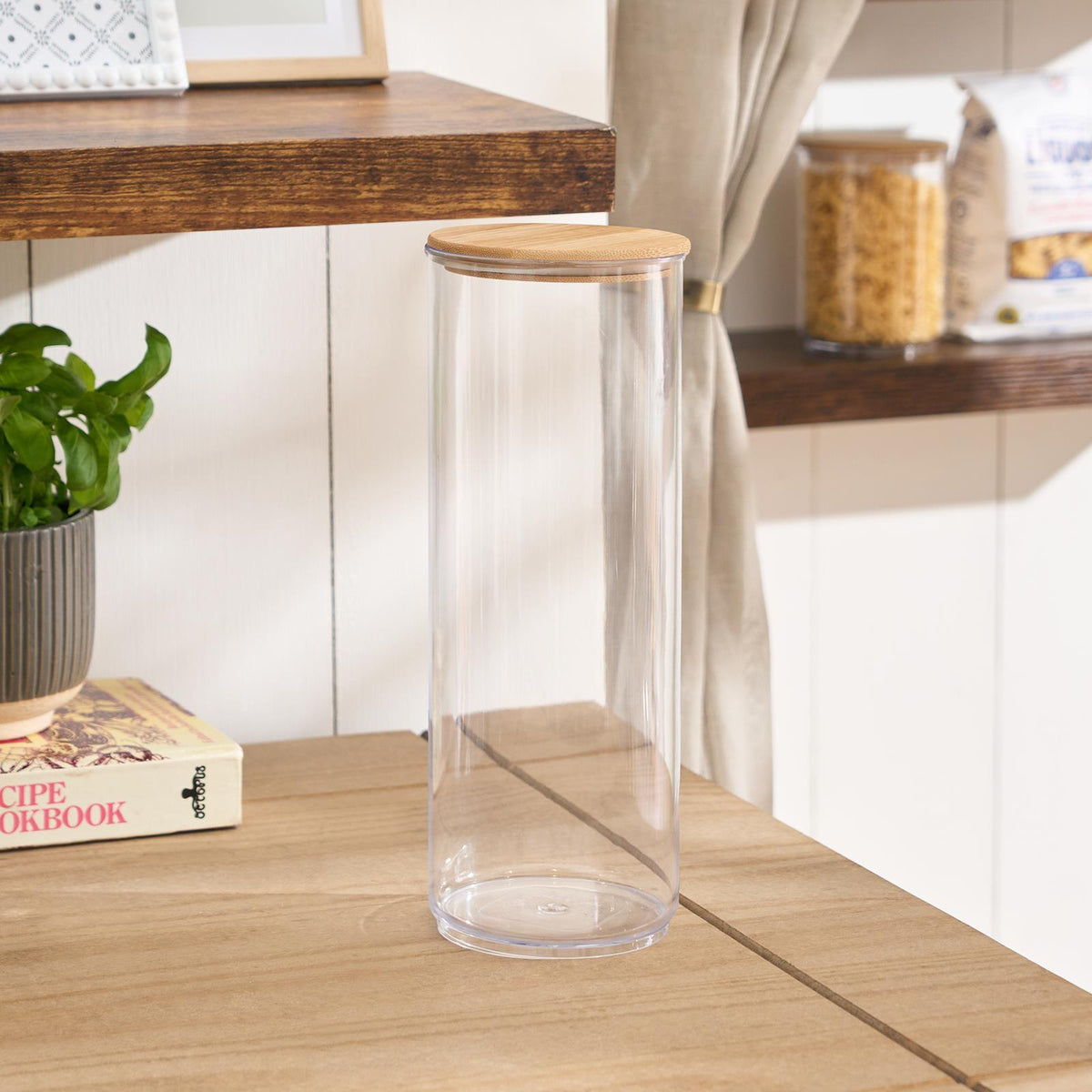 Clear Storage Tub with Lid Pasta Dry Food Container Fresh Durable Plastic Bamboo