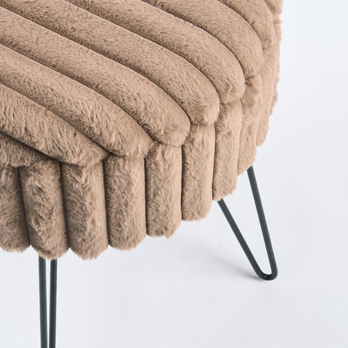 OHS Faux Fur Stool Hairpin Ribbed Fleece Round Vanity Seat Foot Rest Chair