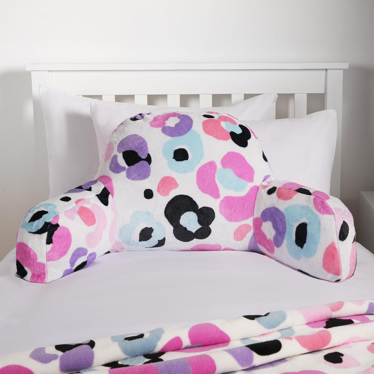 OHS Leopard Cuddle Cushion Kids Soft Fleece Reading Pillow Arms Lumbar Bed Chair