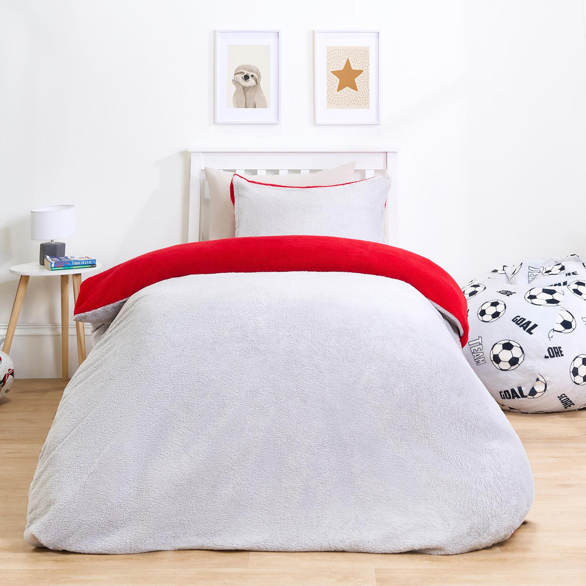 OHS Reversible Teddy Fleece Duvet Cover with Pillowcase Bedding Set Grey