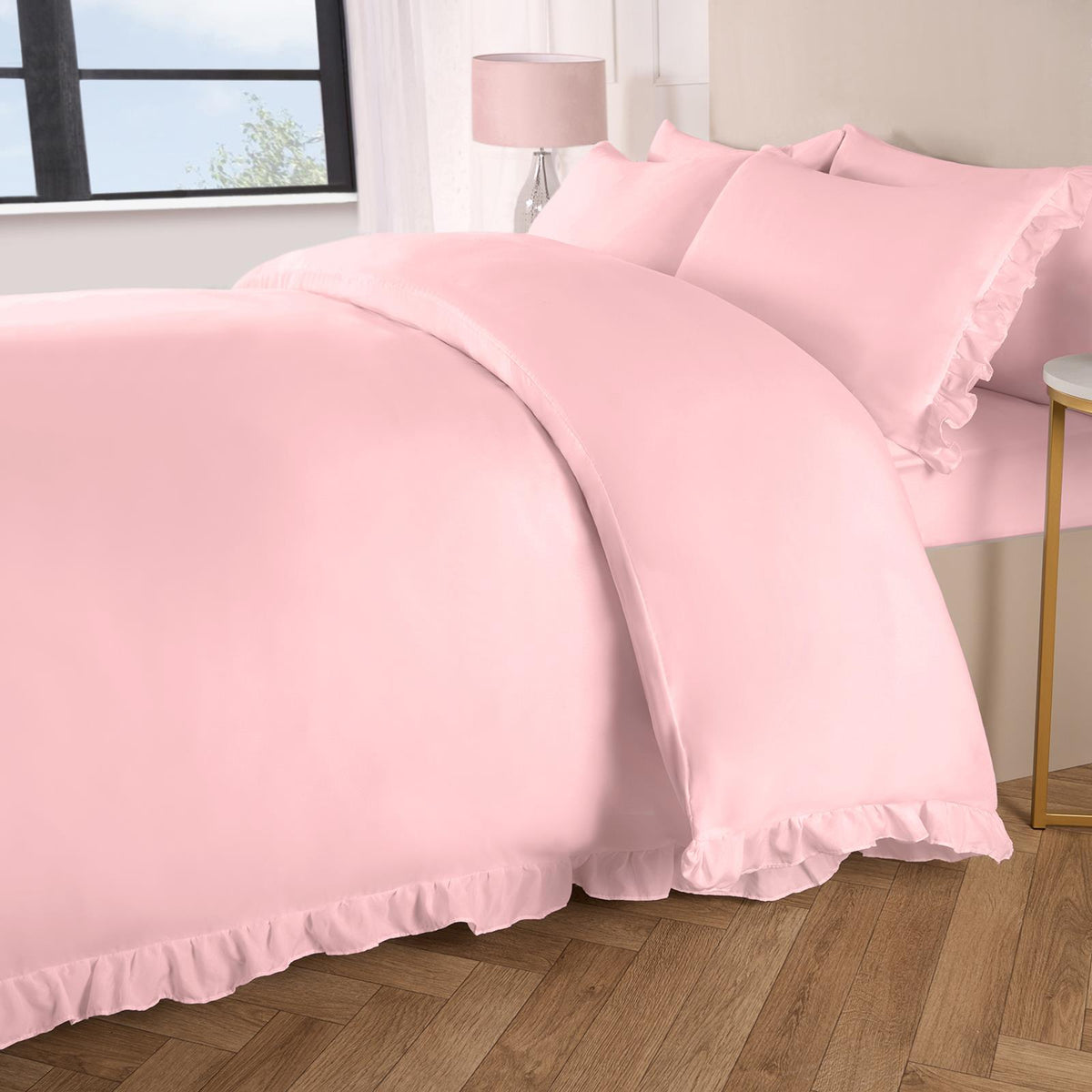 OHS Frill Edge Bedding Set Microfibre Decor Duvet Cover with Pillowcase