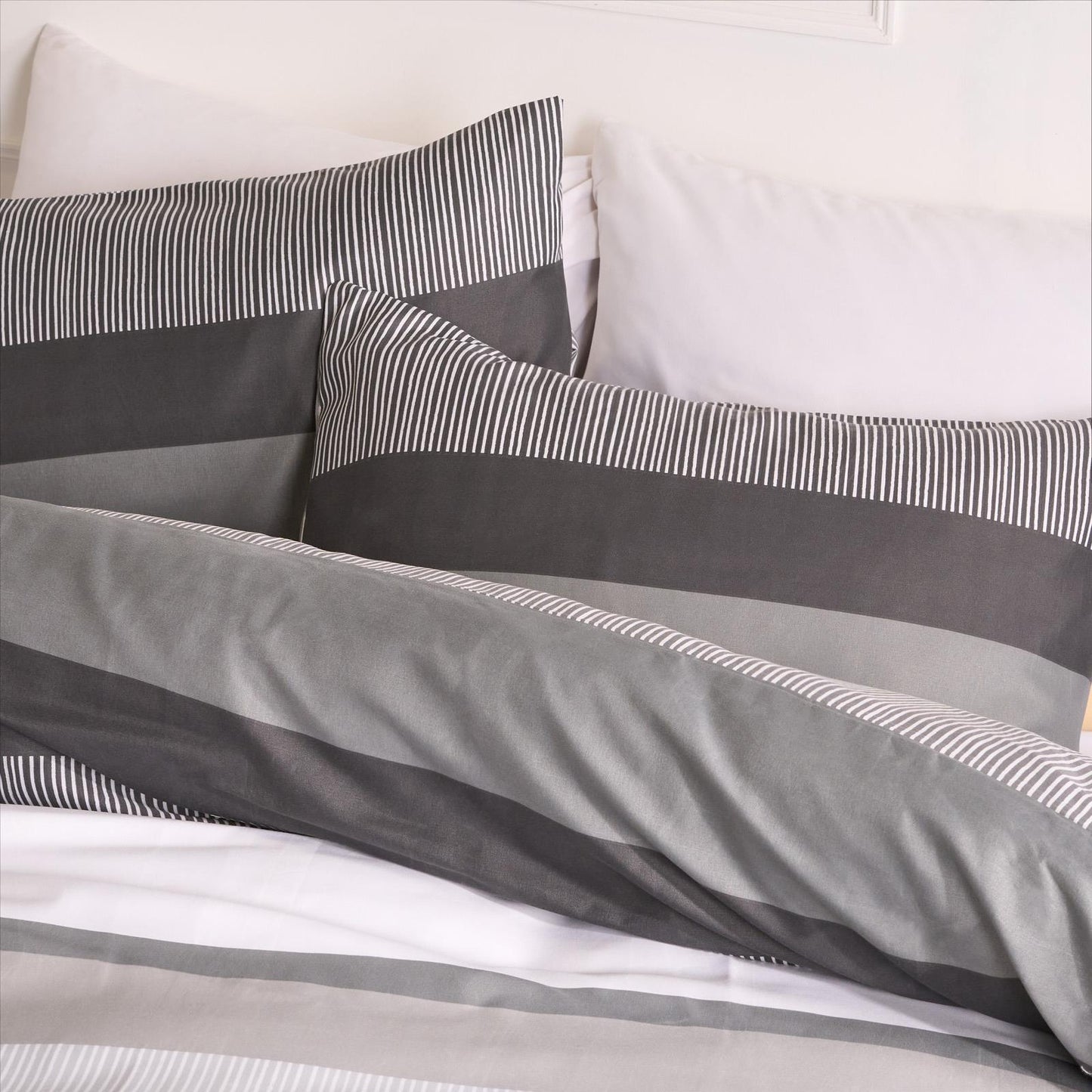OHS Multi Stripe Bedding Set Microfibre Reversible Duvet Cover with Pillowcase