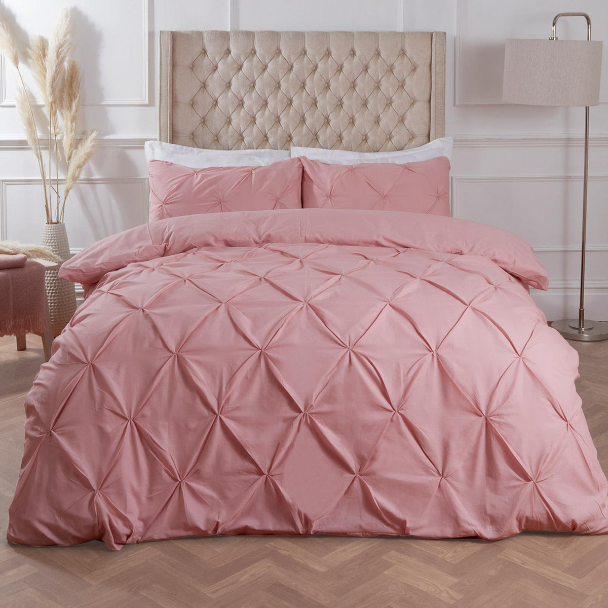 Pintuck Duvet Cover Pillowcase Pleated Polycotton Bedding Set Single Double King