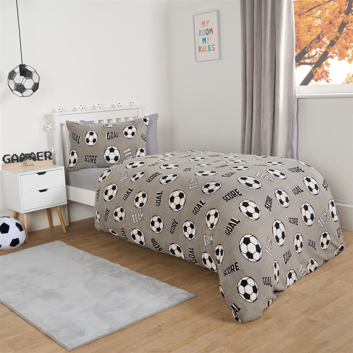 OHS Football Fleece Duvet Cover Kids Warm Reversible Bedding Supersoft Thermal