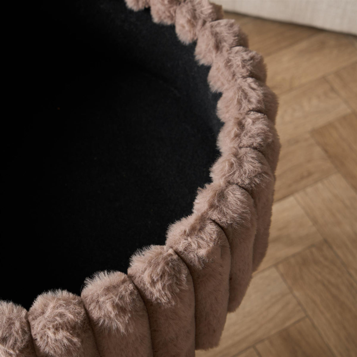 OHS Faux Fur Stool Hairpin Ribbed Fleece Round Vanity Seat Foot Rest Chair