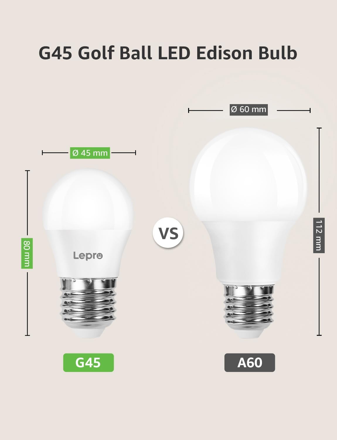 Lepro G45 E27 Screw Bulb, Warm White 2700K, 2.2W = 25W, 250LM, Pack of 5