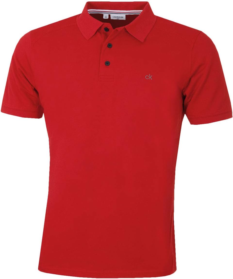 Calvin Klein Mens 2026 Campus 3 Button Ribbed Collar Golf Polo Shirt