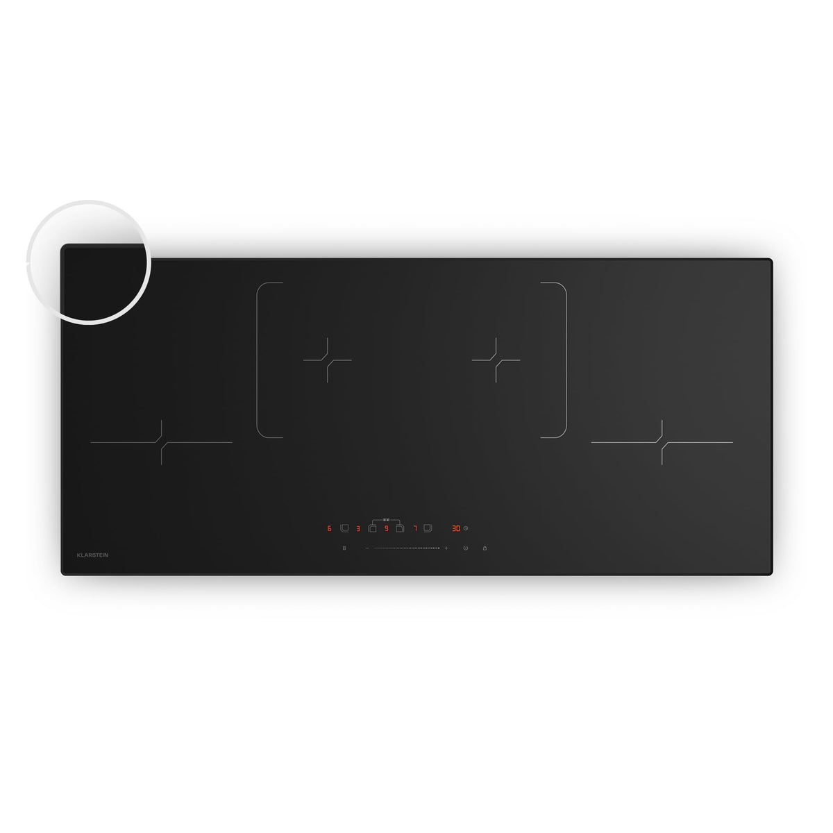 Klarstein Velaire Induction Hob 90 cm – 5 Zone Cooktop 7200W, Touch Slider, 9 Power Levels, 2 Flex Zones, Residual Heat Indicator