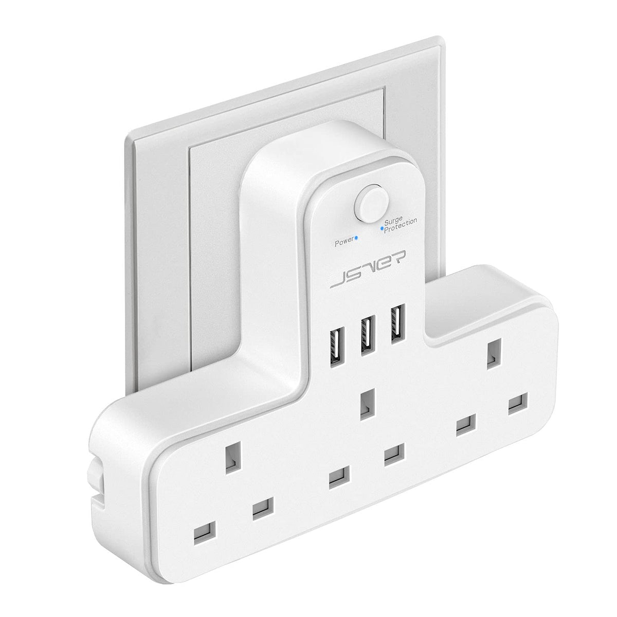 Double Plug Adaptor with 2 USB, JSVER Mini 2 Way Plugs Extension Sockets with USB Ports(5V/2.4A) Wall Charger Adapter, 13A UK 3 Pin Power Socket for Home, Office, Kitchen,White