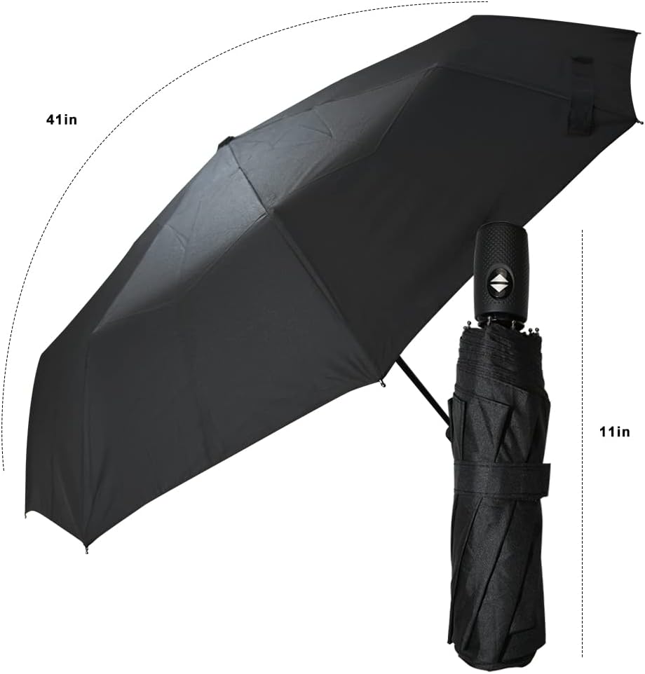 Ram® Folding Travel Umbrella, Automatic Open & Close Ergonomic Handle, Golf Umbrella 10 Ribs Brolly Portable Slim Strong Lightweight Umbrella,