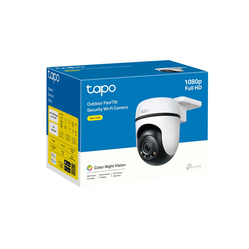 Tapo TP-Link C500 Outdoor Wi-Fi Security Camera, 360° FHD 1080P with Night Vision, Two-Way Audio, Cloud Video Recording, Works with Alexa