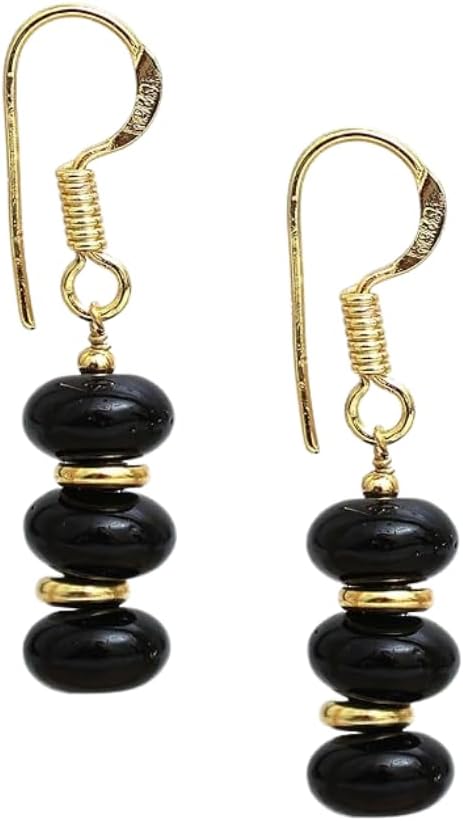 Gempires Natural Gemstone Rondelle Bead Earrings for Women | 8mm Beaded Drop Dangle Earrings | Gold Plated Hypoallergenic Hook Jewelry | Handmade Lightweight Crystal Earrings