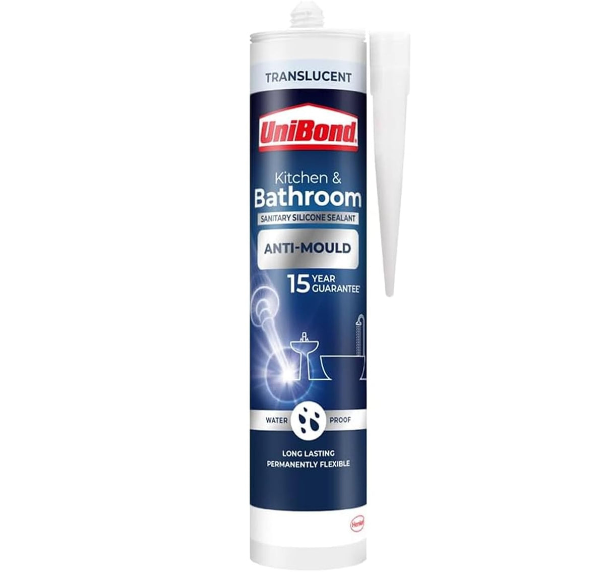 UniBond Kitchen and Bathroom, Mould-Resistant Transparent Sealant, 280 ml