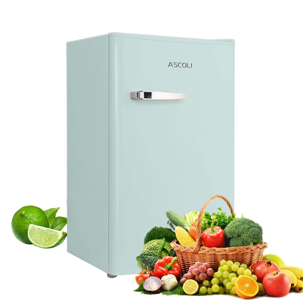 Retro Mini Fridge 85L, Compact Refrigerator, Under Counter Fridge, Direct Cooling, Super Quiet, Adjustable Racks, Metal Handle, Mechanical Control, Led Light
