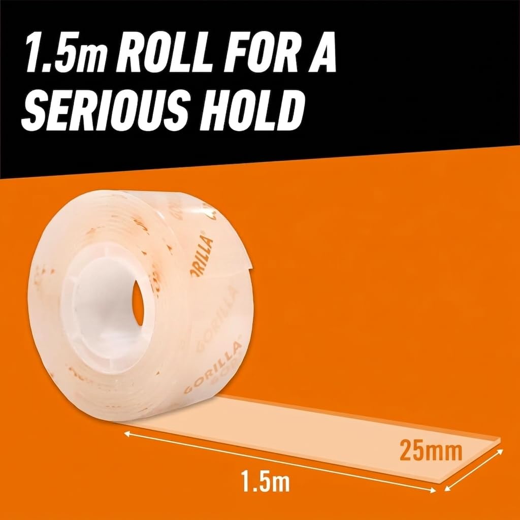 Gorilla Double Sided Mounting Tape Clear 1.5m, Pack of 1