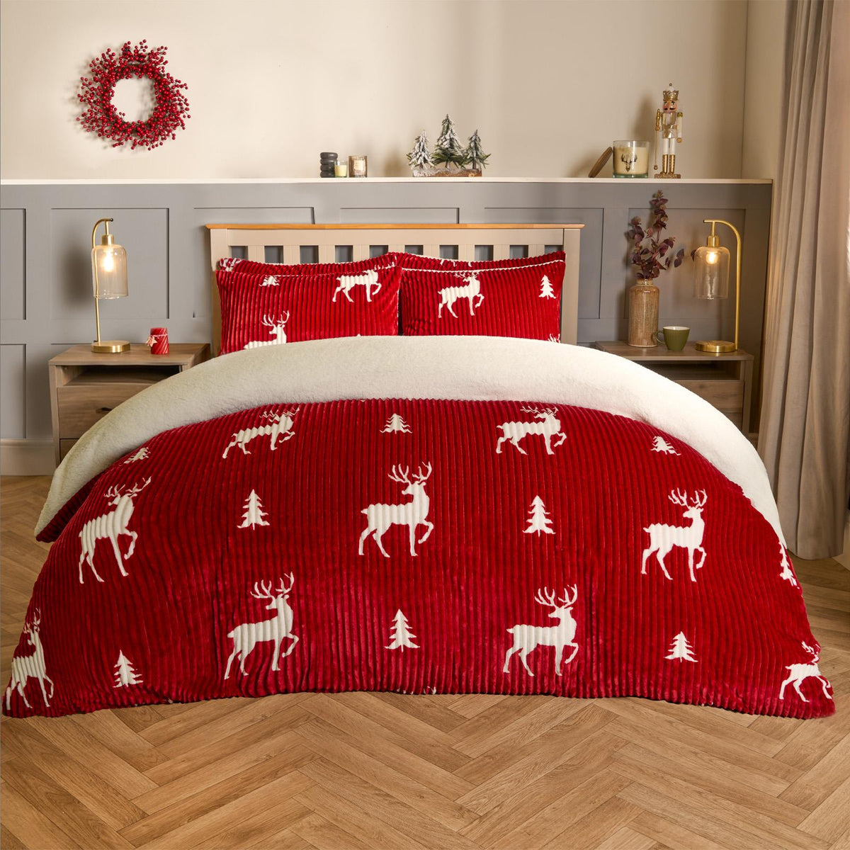 Stag Duvet Cover Pillowcase Bedding Set Soft Ribbed Fleece Quilt Double King Bed