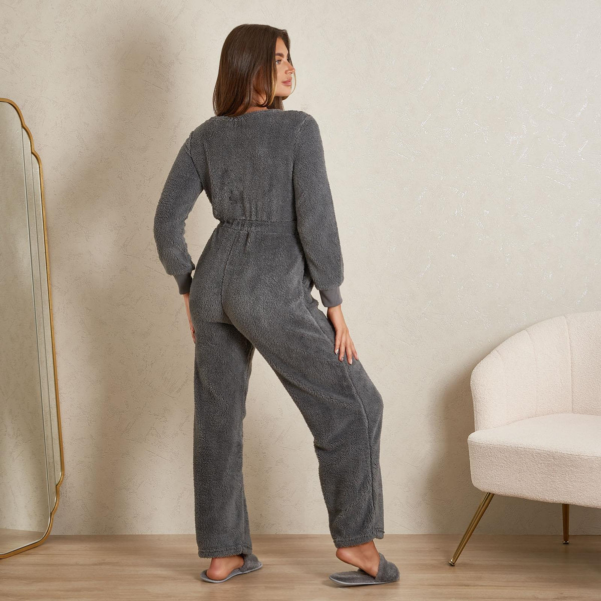 OHS Jumpsuit Teddy Fleece Long Elasticated Waist 1Onesie Warm Soft PJ Loungewear