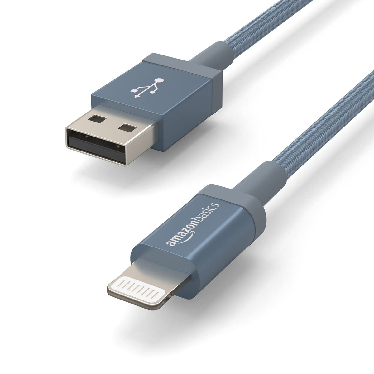 Amazon Basics USB-A to Lightning Charger Cable, Nylon Braided Cord, MFi Certified for Apple iPhone 14 13 12 11 X Xs Pro, Pro Max, Plus, iPad, 0.9 m, Silver