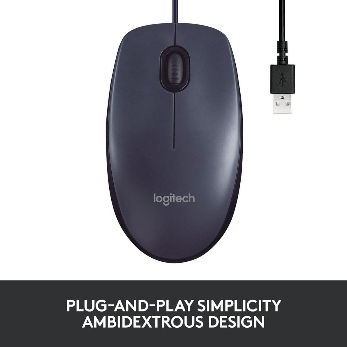 Logitech B100 Wired Mouse, USB Port, 800 DPI Optical Sensor, 3 Buttons, for Left and Right Handers, PC/Mac - Black (Optical Business Mouse | Pack of 5)