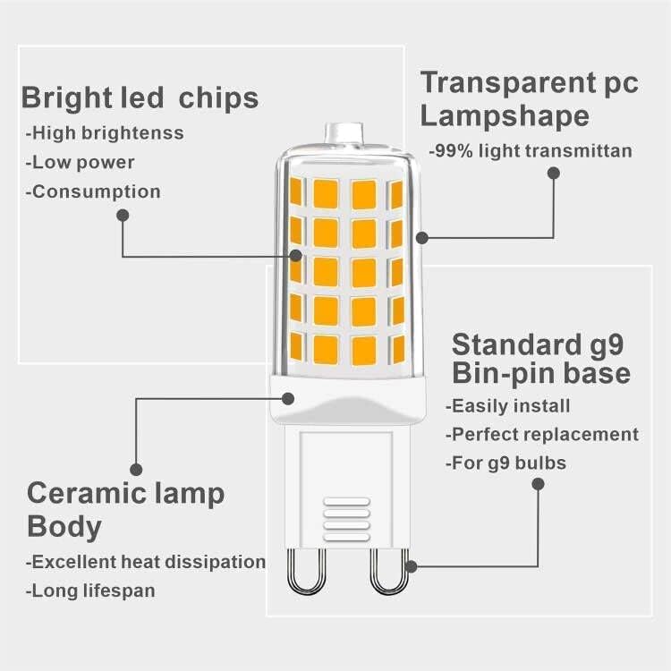 G9 LED Bulbs Dimmable Warm White 2700K, 230V 4W 450Lm T4 LED Bulb Equivalent to 40W Halogen Lamp, G9 Led Bulb No-Flickering Energy Saving for Chandelier, Ceiling Lights Home Lighting Decor 5Pcs