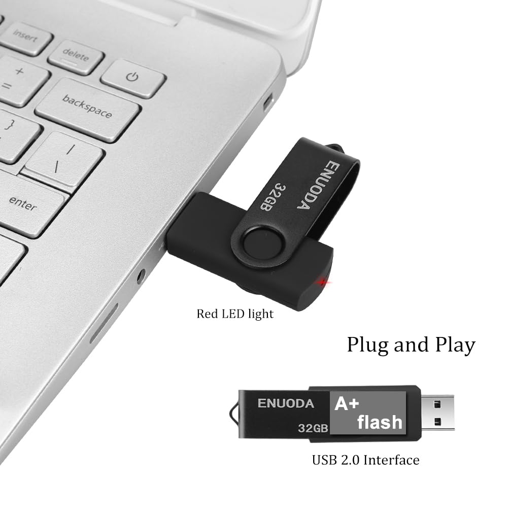 ENUODA Memory Stick 128GB USB 2.0 Flash Drives Swivel Design Storage Thumb Drive Pen Drive (Black)