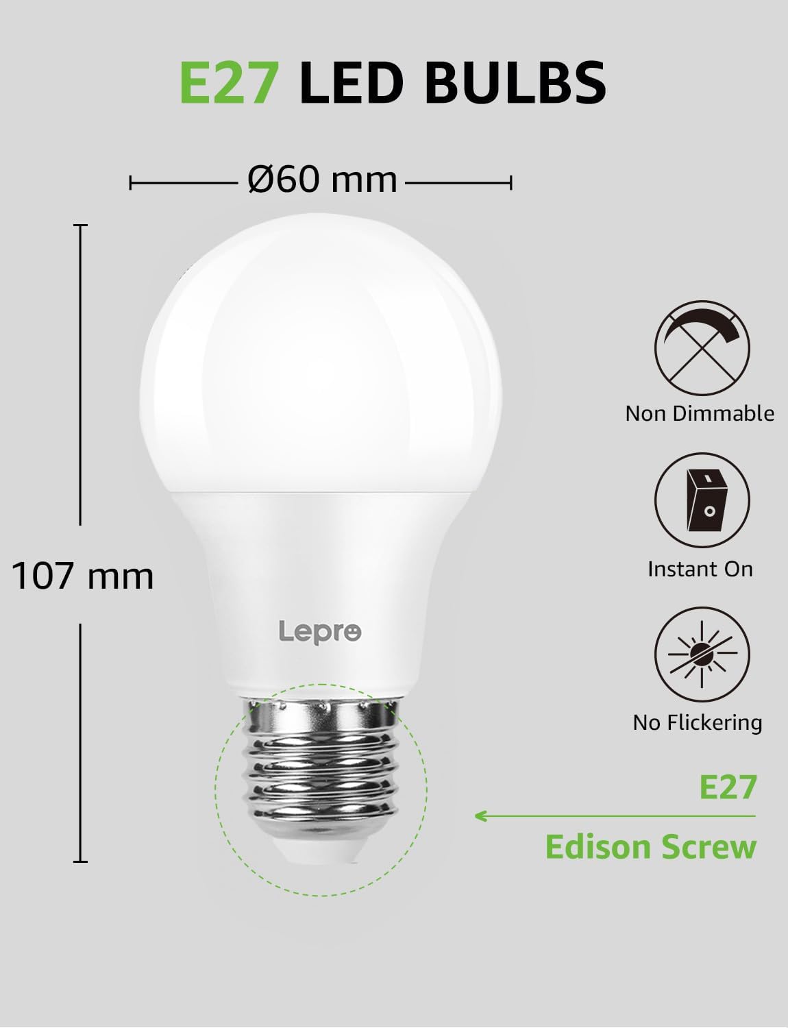 Lepro E27 Screw Bulb, 806lm Cool White 6500K, 8.5W = 60W, Pack of 6