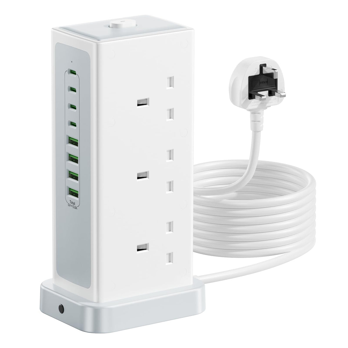 Tower Extension lead with USB Slots,6 Way Plug Extension Socket 3 Metres